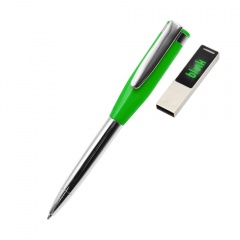 Ручка металлическая Memphys c флешкой 64Гб, зеленая