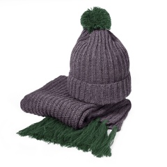 Вязаный комплект шарф и шапка GoSnow, антрацит c фурнитурой, тёмно-зелёный, 70% акрил,30% шерсть
