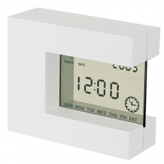 Часы настольные "Перевертыш" с календарем, будильником, таймером и термометром; 11х9,5х4см; пластик