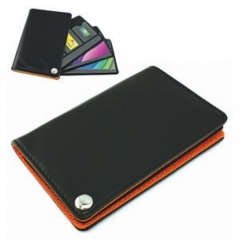 Футляр для пластиковых карт, визиток, карт памяти и SIM-карт, черный с оранжевым, 7х10,3х1,2 см; искусственная кожа