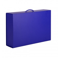 Коробка  складная подарочная  с ручкой,  синий, 37x25 x10cm,  кашированный картон, тисн,  шелкогр.