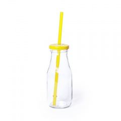 Бутылка ABALON с трубочкой, 320 мл, стекло, прозрачный, желтый