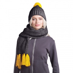 Вязаный комплект шарф и шапка GoSnow, антрацит c фурнитурой, желтый, 70% акрил,30% шерсть