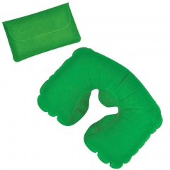 Подушка надувная дорожная в футляре; зеленый, 43,5х27,5 см; твил