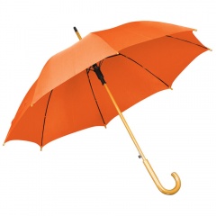 Зонт-трость с деревянной ручкой, полуавтомат; оранжевый; D=103 см, L=90см; 100% полиэстер; шелкография