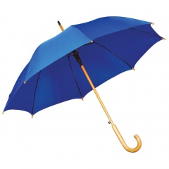 Зонт-трость с деревянной ручкой, полуавтомат; ярко-синий; D=103 см, L=90см; 100% полиэстер; шелкография
