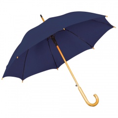 Зонт-трость с деревянной ручкой, полуавтомат; синий; D=103 см, L=90см; 100% полиэстер; шелкография