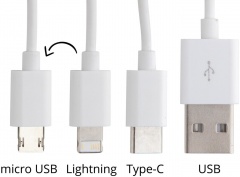 - micro USB, USB-C  Lightning