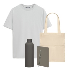 Набор с одеждой KRIS (футболка, термобутылка, ежедневник, ручка, шоппер), серый, L