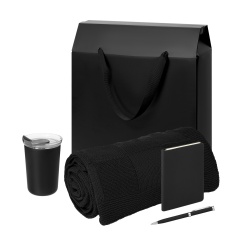 Подарочный набор Welcome Pack Spark mini, черный (термокружка, блокнот, ручка, плед, коробка-пакет)
