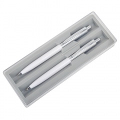 BUSINESS SET, набор: ручка шариковая и карандаш механический в футляре, белый/серебристый, металл/пластик