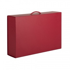  оробка  складна¤ подарочна¤  с ручкой, красный, 37x25 x10cm,  кашированный картон, тисн,  шелкогр.