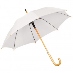 Зонт-трость с деревянной ручкой, полуавтомат; белый; D=103 см, L=90см; 100% полиэстер; шелкография