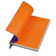 Бизнес-блокнот "Funky" фиолетовый с оранжевым форзацем, мягкая обложка,  линейка