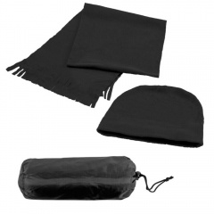 Флисовый набор "Winter" шапка и шарф в чехле, черный, 180 гр/м3