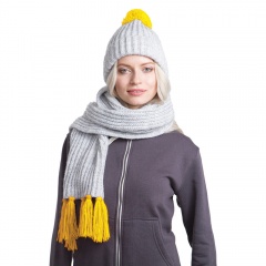 Вязаный комплект шарф и шапка "GoSnow", меланж c фурнитурой, желтый, 70% акрил,30% шерсть