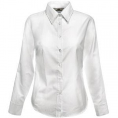 Рубашка "Lady-Fit Long Sleeve Oxford Shirt", белый_L, 70% х/б, 30% п/э, 130 г/м2