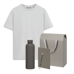 Набор с одеждой KRIS (футболка, термобутылка, блокнот, ручка), серый, M