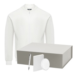 Набор с одеждой TORRES (толстовка, зарядное устройство, блокнот, ручка), белый/серебряный, XXXL