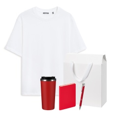 Набор с одеждой RUST (футболка, термокружка, ежедневник, ручка), красный/белый, M/L