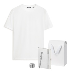 Набор с одеждой KRIS (футболка, колонка, ежедневник, ручка), серебряный, M