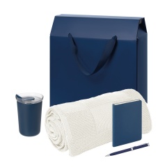 Подарочный набор Welcome Pack Spark mini, синий (термокружка, блокнот, ручка, плед, коробка-пакет)