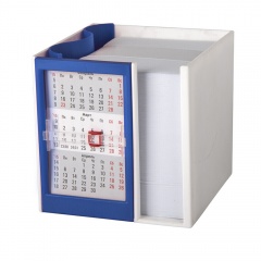 Календарь настольный  на 1 год с кубариком; белый с синим; 11х10х10 см; пластик