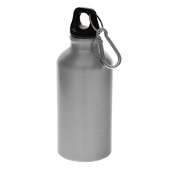 Бутылка для воды "Mento-1", алюминиевая, с карабином, 400 мл., серый
