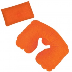 Подушка надувная дорожная в футляре; оранжевый, 43,5х27,5 см; твил