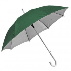 Зонт-трость с пластиковой ручкой "под алюминий" "Silver", полуавтомат; зеленый с серебром; D=103 cм; нейлон