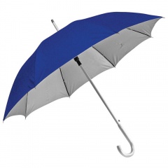 Зонт-трость с пластиковой ручкой "под алюминий" "Silver", полуавтомат; синий с серебром; D=103 см; 100% полиэстер