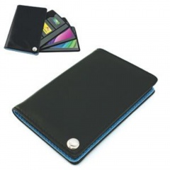 Футляр для пластиковых карт, визиток, карт памяти и SIM-карт, черный с голубым, 7х10,3х1,2 см; искусственная кожа