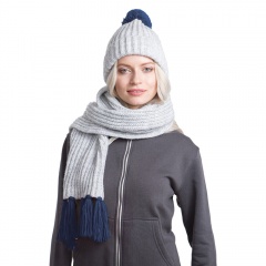 Вязаный комплект шарф и шапка "GoSnow", меланж c фурнитурой, темно-синий, 70% акрил,30% шерсть